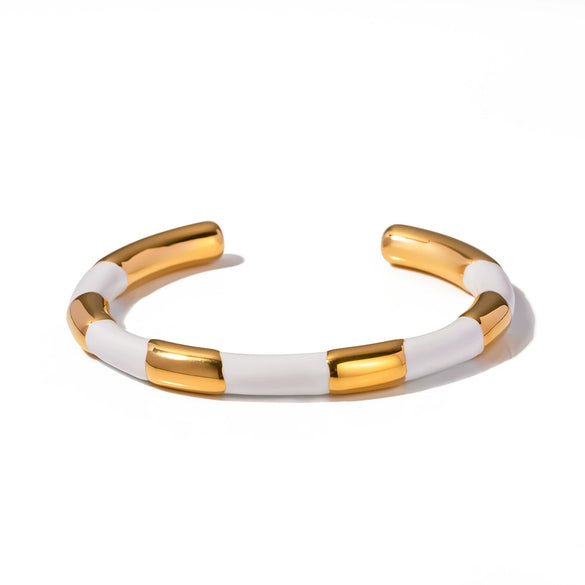 Stacked Stainless Steel And Titanium Steel Embossed Geometric Style Bracelet Accessories With Electroplating