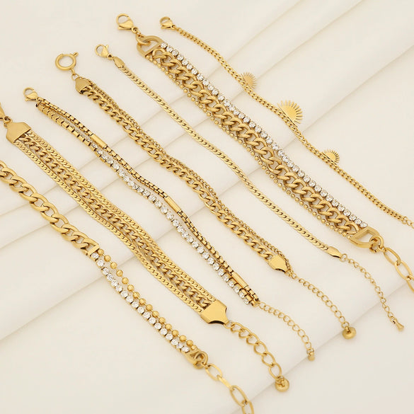 Stacked Stainless Steel Geometric Style Electroplated Women's Bracelet