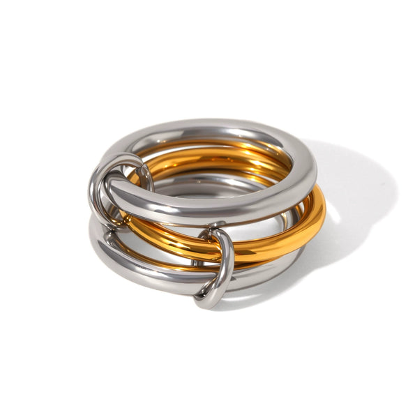 Stacked Stainless Steel Geometric Women's Rings With Electroplating