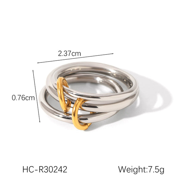 Stacked Stainless Steel Geometric Women's Rings With Electroplating