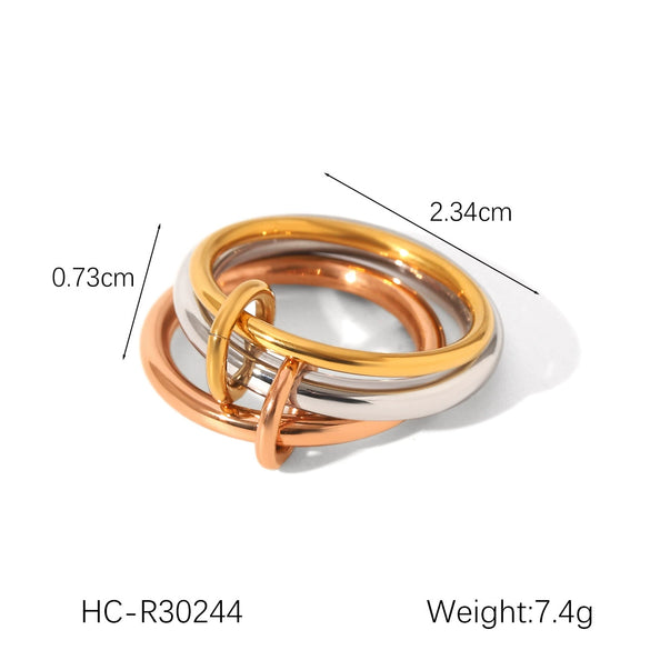 Stacked Stainless Steel Geometric Women's Rings With Electroplating