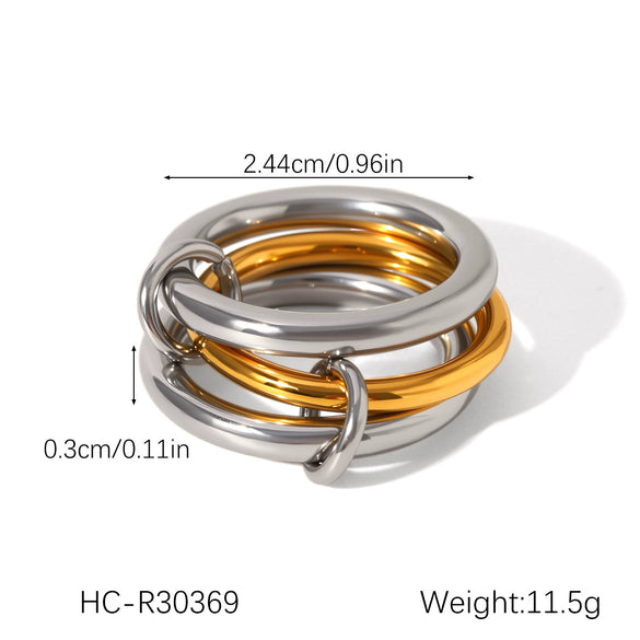 Stacked Stainless Steel Geometric Women's Rings With Electroplating