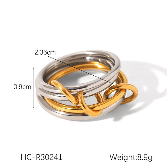 Stacked Stainless Steel Geometric Women's Rings With Electroplating