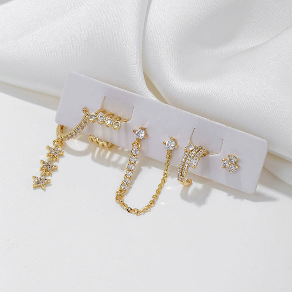 Stacked Tassel Zircon Earrings Copper Inlaid Geometric Style Women's