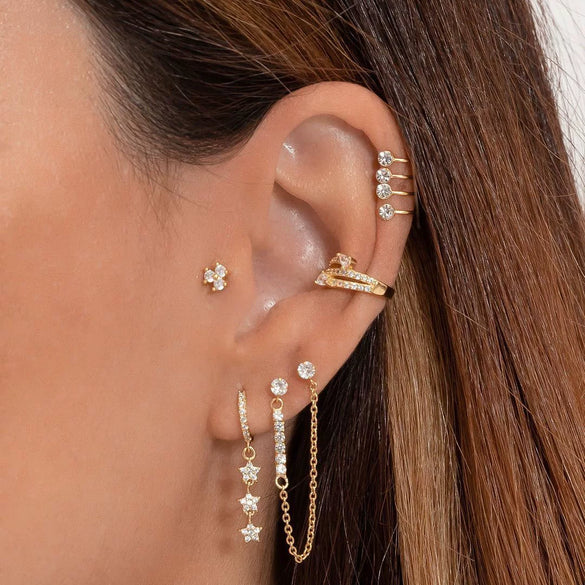 Stacked Tassel Zircon Earrings Copper Inlaid Geometric Style Women's