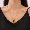 Stacked Tiger Eye Pendant Necklace For Women Titanium Steel 18K Gold Plated Geometric Ball Chain Light Luxury