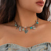 Stacked Western Cowboy Hat Pendant Necklace For Women Retro Turquoise Cactus Cow Head Iron Chain Alloy Geometric Electroplated