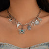 Stacked Western Cowboy Hat Pendant Necklace For Women Retro Turquoise Cactus Cow Head Iron Chain Alloy Geometric Electroplated