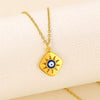 Stacked Wind Devil's Eye Element Diamond Small Square Titanium Steel And Stainless Steel Women's Clavicle Necklace With Dripping Oil Treatment And Geometric Pattern