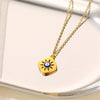 Stacked Wind Devil's Eye Element Diamond Small Square Titanium Steel And Stainless Steel Women's Clavicle Necklace With Dripping Oil Treatment And Geometric Pattern