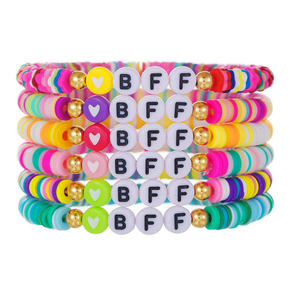 Stacking Bracelet Set Polymer Clay Handmade Geometric Style Colorful Soft Oil Dripping White Smiley Face Bohemian