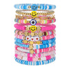 Stacking Bracelet Set Polymer Clay Handmade Geometric Style Colorful Soft Oil Dripping White Smiley Face Bohemian