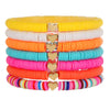 Stacking Bracelet Set Polymer Clay Handmade Geometric Style Colorful Soft Oil Dripping White Smiley Face Bohemian