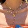 Stacking Style Stainless Steel Flower Yshaped Clavicle Chain Necklace With Electroplating And Zircon