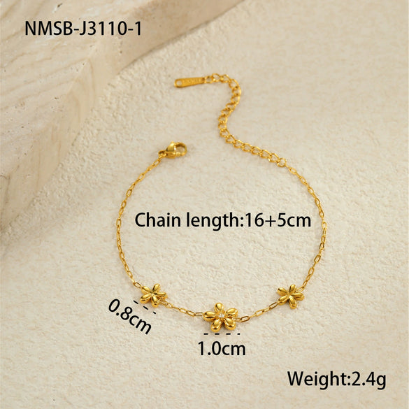 Stacking Versatile Flower Stainless Steel 18K Gold Plated Geometric Style Women's Bracelet Jewelry