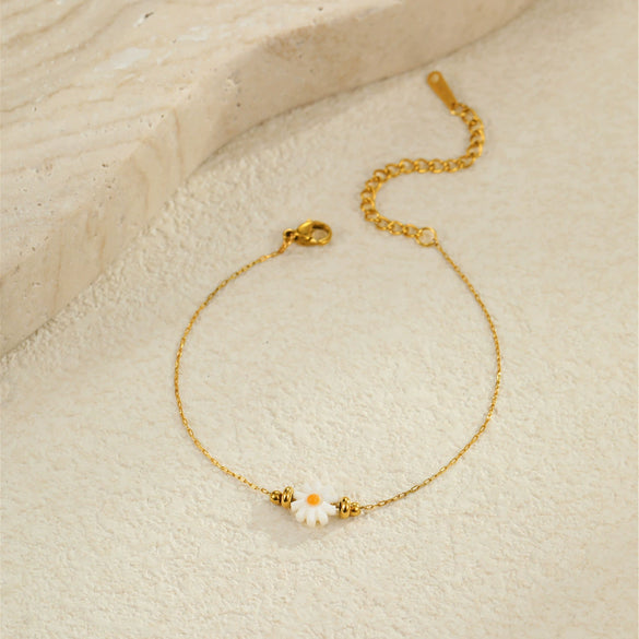 Stacking Versatile Flower Stainless Steel 18K Gold Plated Geometric Style Women's Bracelet Jewelry
