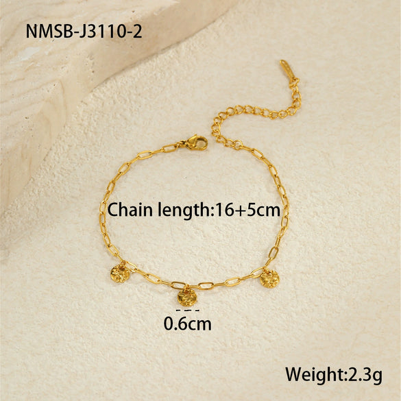 Stacking Versatile Flower Stainless Steel 18K Gold Plated Geometric Style Women's Bracelet Jewelry