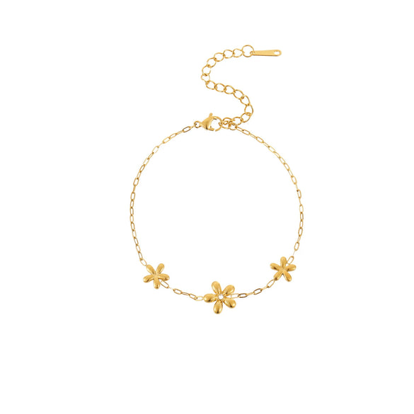 Stacking Versatile Flower Stainless Steel 18K Gold Plated Geometric Style Women's Bracelet Jewelry