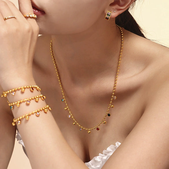 Stained Glass Ball Clavicle Bracelet Titanium Steel 18K Gold Plated