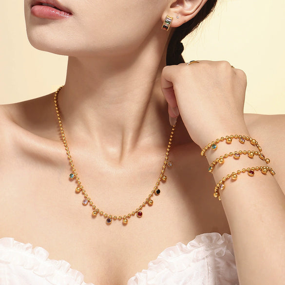 Stained Glass Ball Clavicle Bracelet Titanium Steel 18K Gold Plated