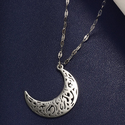 304 Stainless Steel 18K Gold Plated Raw Steel Casual Nordic Style XUPING Asymmetrical Hollow Out Moon Necklace