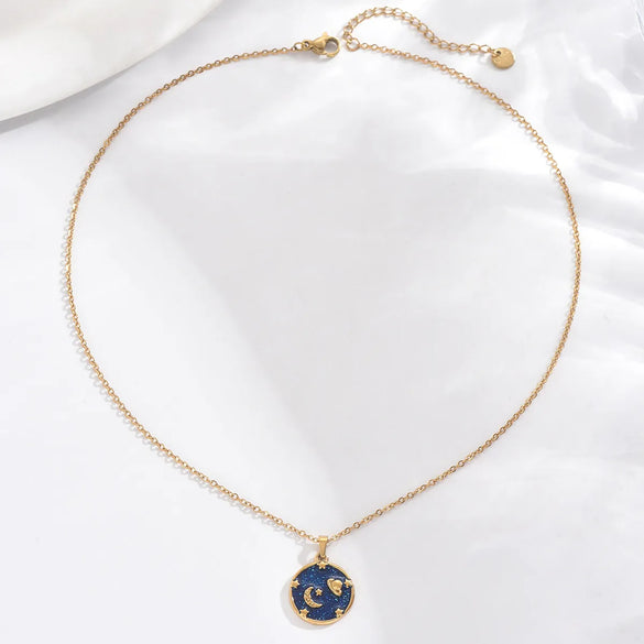 Stainless Steel 14K Gold Plated Classic Style Cool Style Hexagram Universe Eye Enamel Inlay Turquoise Pendant Necklace