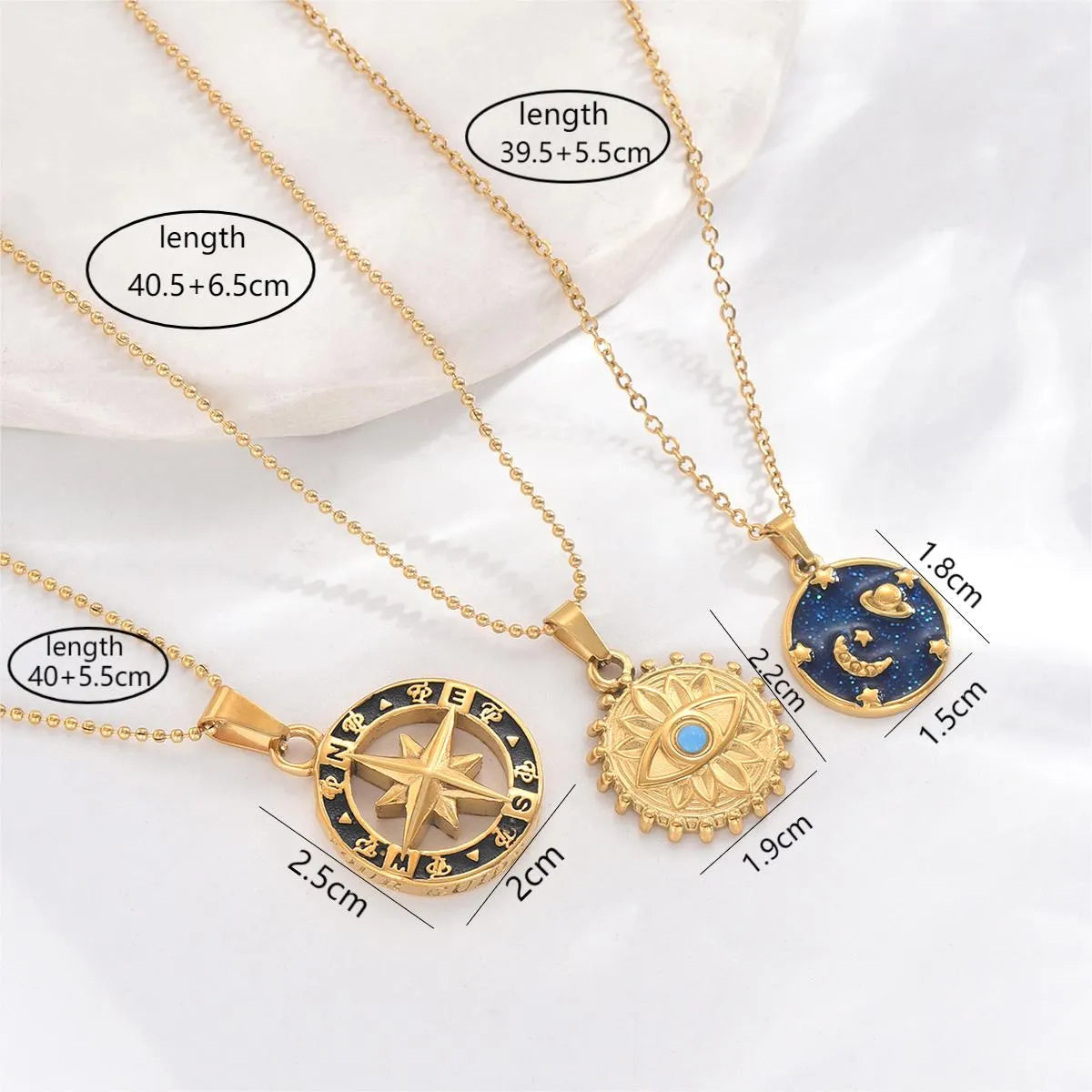 Stainless Steel 14K Gold Plated Classic Style Cool Style Hexagram Universe Eye Enamel Inlay Turquoise Pendant Necklace