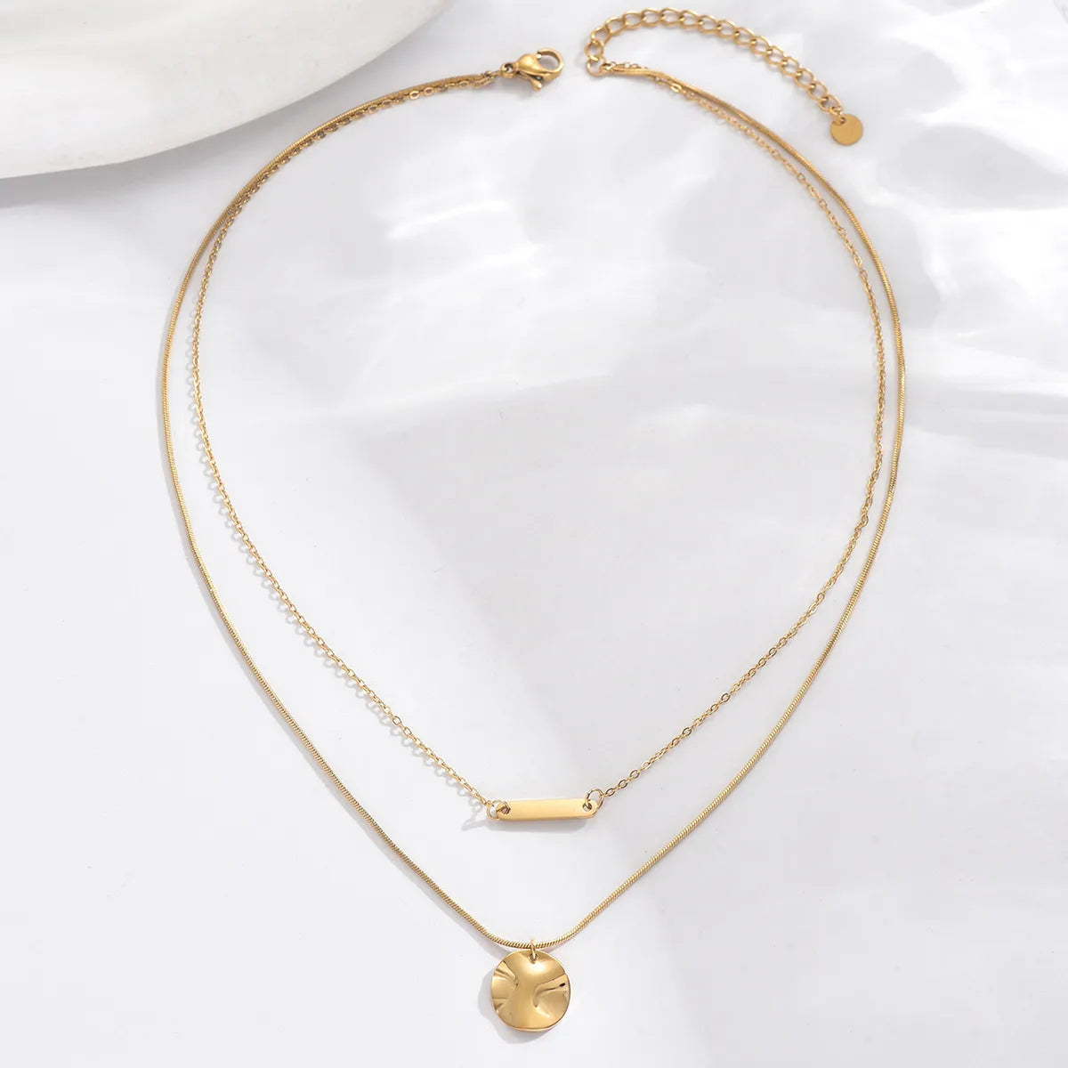 Stainless Steel 14K Gold Plated Elegant Romantic Classic Style Round Water Droplets Heart Shape Hollow Out Inlay Zircon Double Layer Necklaces Pendant Necklace