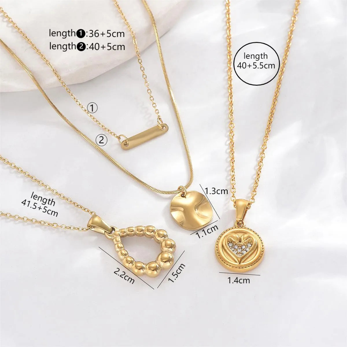 Stainless Steel 14K Gold Plated Elegant Romantic Classic Style Round Water Droplets Heart Shape Hollow Out Inlay Zircon Double Layer Necklaces Pendant Necklace