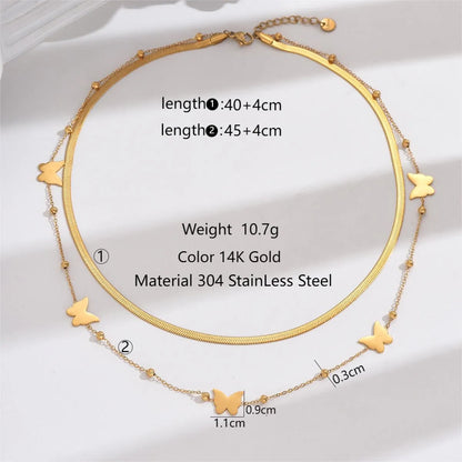 Stainless Steel 14K Gold Plated IG Style Elegant Korean Style Butterfly Polishing Double Layer Necklaces Necklace