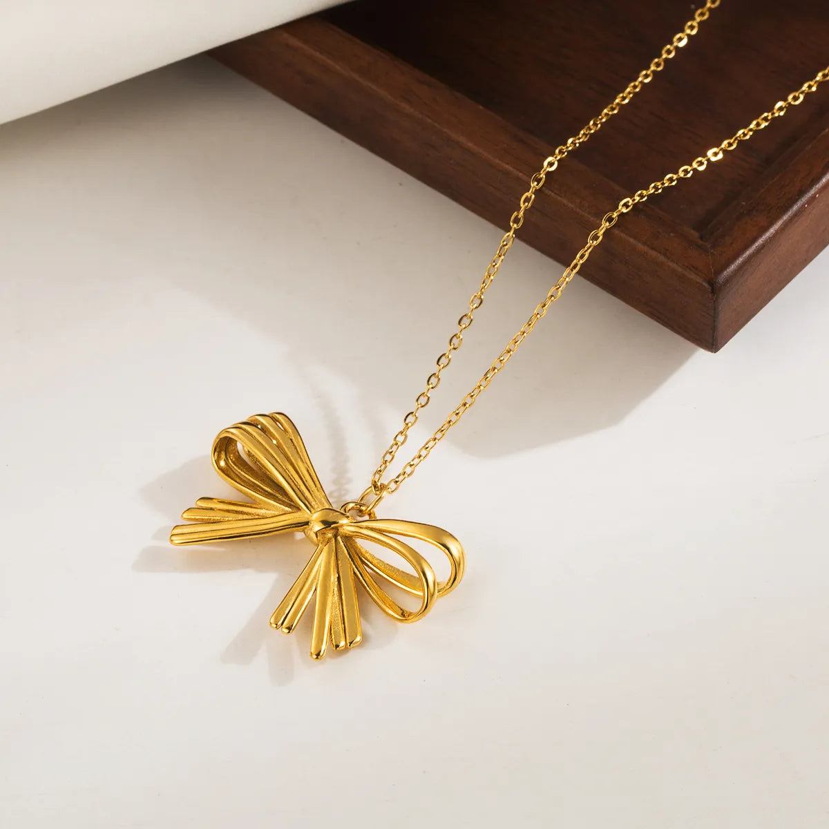 Stainless Steel 14K Gold Plated Romantic Sweet Bow Knot Pendant Necklace Necklace Pendant