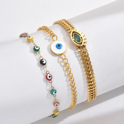 Stainless Steel 14K Gold Plated Simple Style Classic Style Round Devil's Eye Enamel Inlay Zircon Bracelets