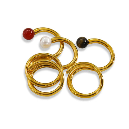 Stainless Steel 14K Gold Plated Simple Style Geometric Inlay Artificial Pearls Natural Stone Agate Open Rings