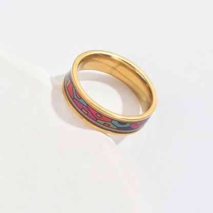 304 Stainless Steel 14K Gold Plated Tropical Polishing Plating Colorful Rings