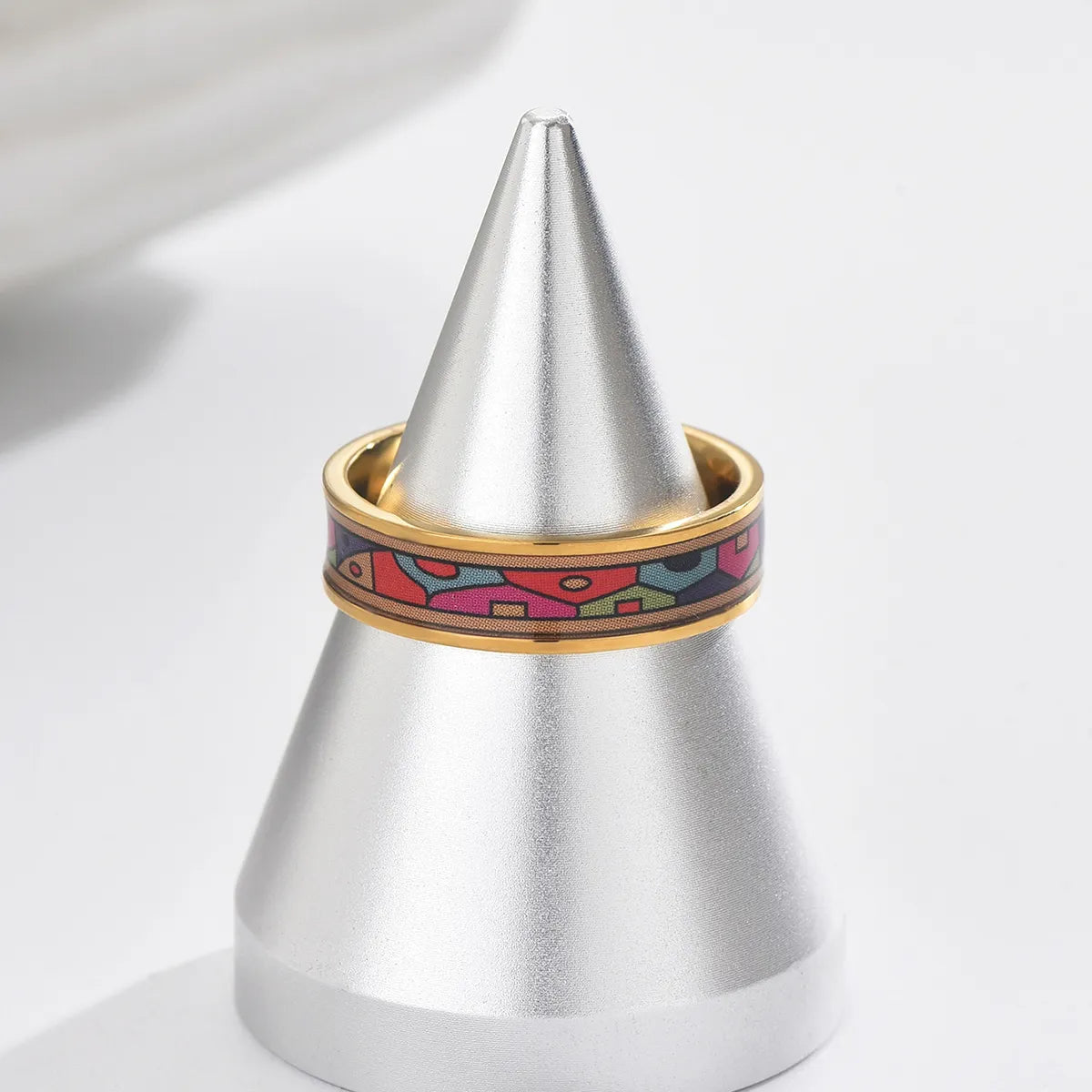 304 Stainless Steel 14K Gold Plated Tropical Polishing Plating Colorful Rings