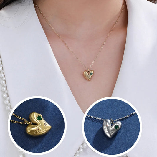 Stainless Steel 14K Gold Plated XUPING Sweet Simple Style Heart Shape Plating Inlay Artificial Gemstones Pendant Necklace