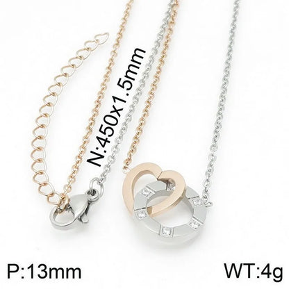 Wholesale Jewelry Basic Circle Heart Shape 304 Stainless Steel Rhinestones 18K Gold Plated Inlay Pendant Necklace