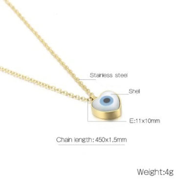 Stainless Steel 18K Gold Plated Basic Devil's Eye Inlay Shell Pendant Necklace