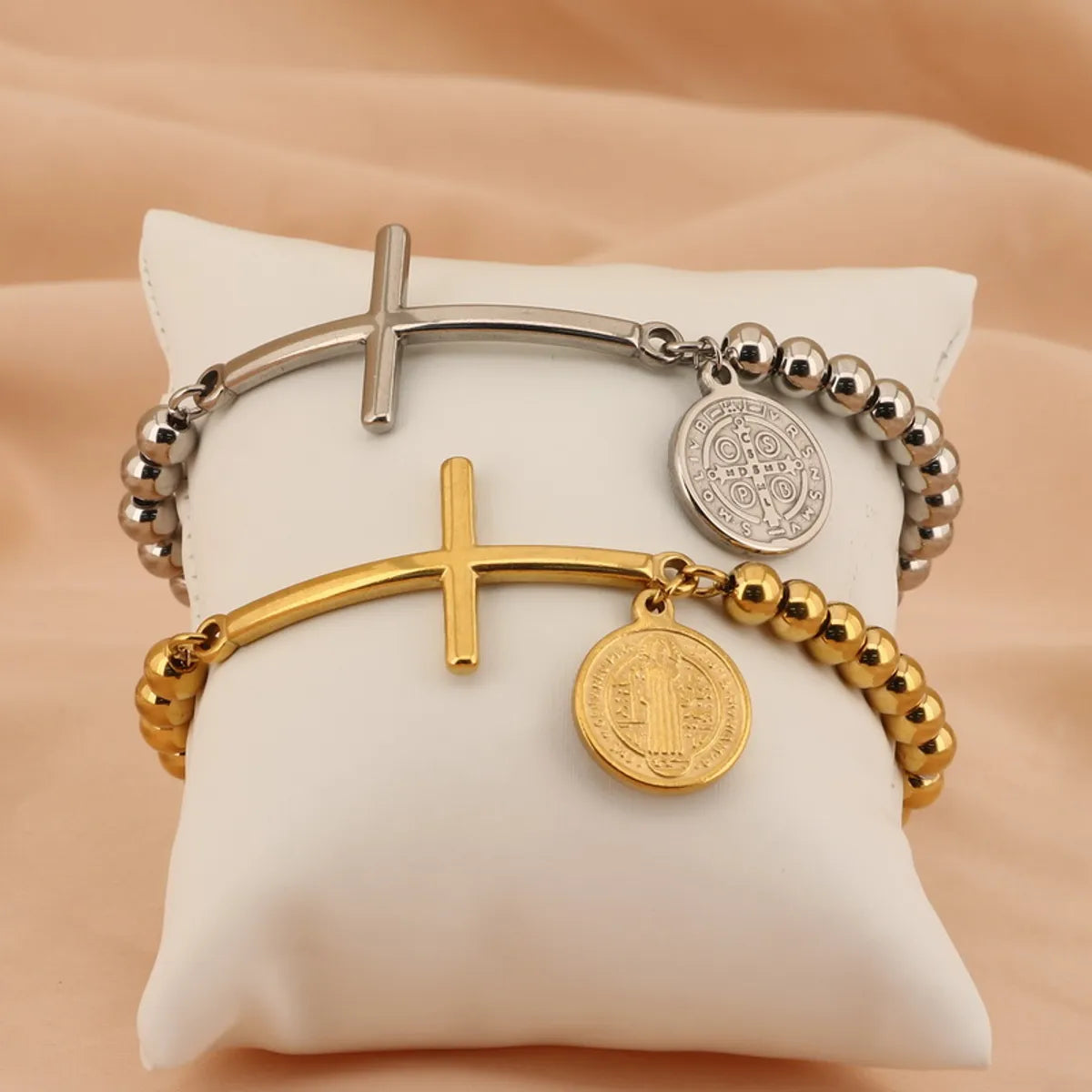 Stainless Steel 18K Gold Plated Basic Streetwear Cross Bracelets