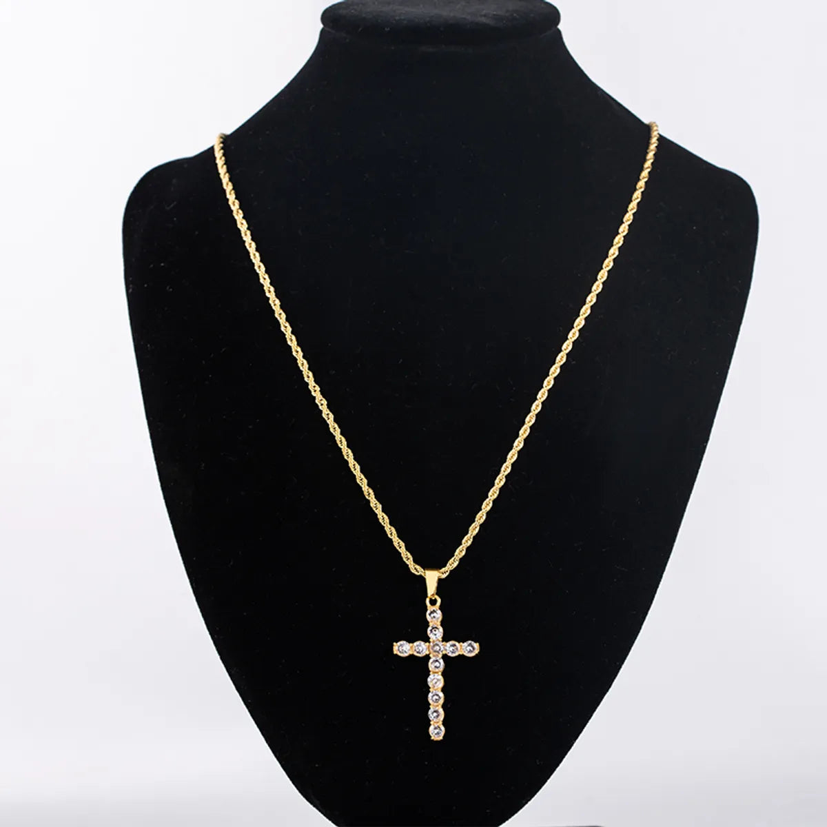 Stainless Steel 18K Gold Plated Business Simple Style Cross Plating Inlay Rhinestones Pendant Necklace