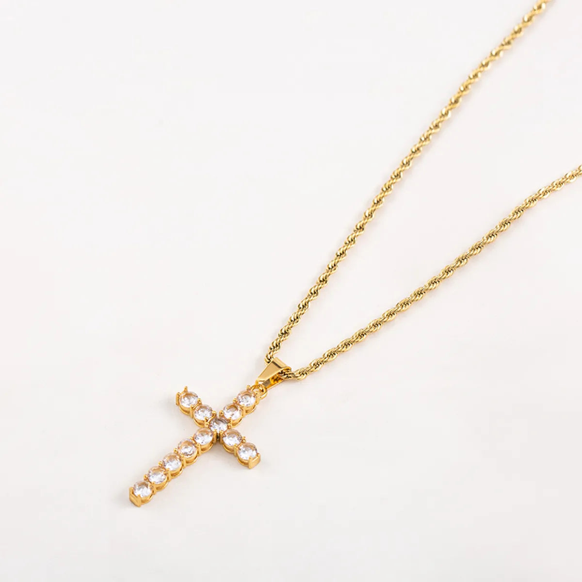 Stainless Steel 18K Gold Plated Business Simple Style Cross Plating Inlay Rhinestones Pendant Necklace