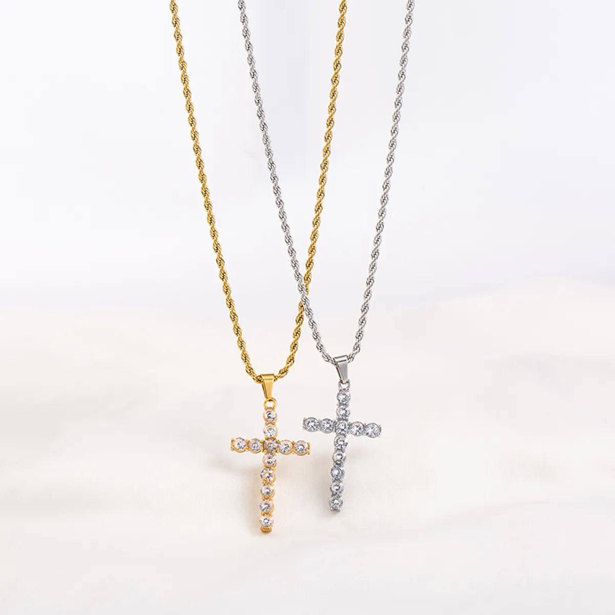 Stainless Steel 18K Gold Plated Business Simple Style Cross Plating Inlay Rhinestones Pendant Necklace