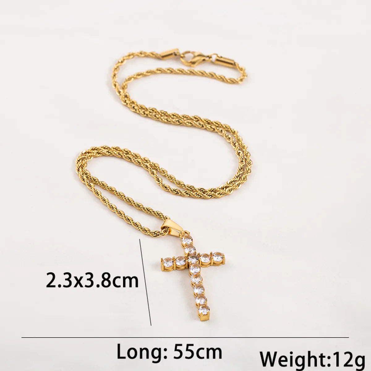 Stainless Steel 18K Gold Plated Business Simple Style Cross Plating Inlay Rhinestones Pendant Necklace