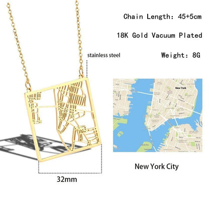 Stainless Steel 18K Gold Plated Casual Simple Style Map Pendant Necklace