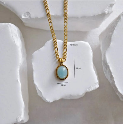 Stainless Steel 18K Gold Plated Casual Simple Style Round Three-dimensional Inlay Natural Stone Pendant Necklace