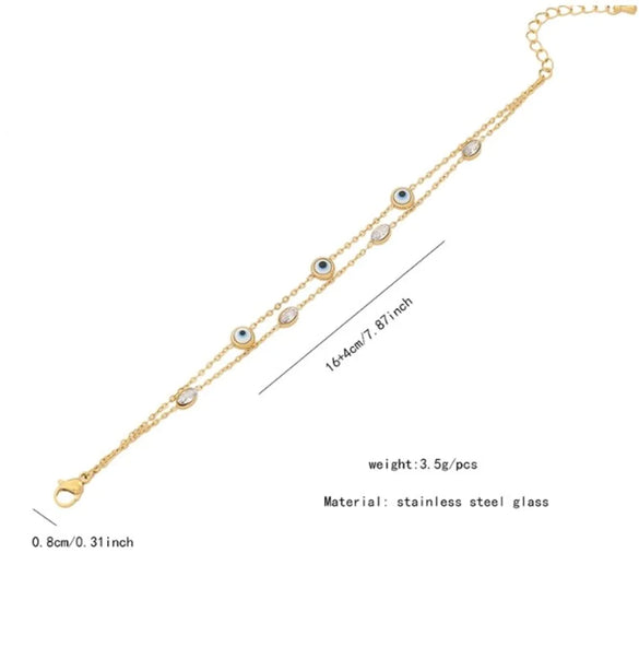 Stainless Steel 18K Gold Plated Cute Devil's Eye Heart Shape Bracelets