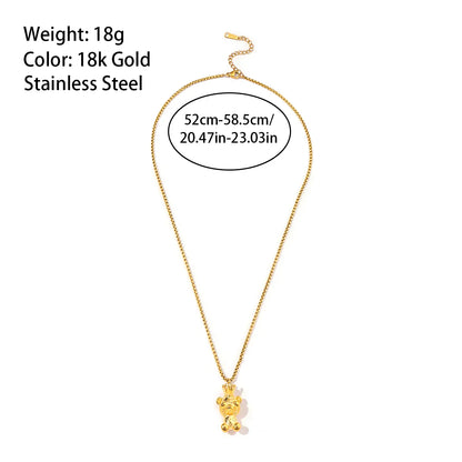 Stainless Steel 18K Gold Plated Cute Roman Style Bear Pendant Necklace