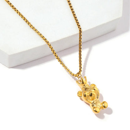 Stainless Steel 18K Gold Plated Cute Roman Style Bear Pendant Necklace