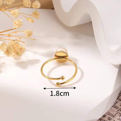 304 Stainless Steel 18K Gold Plated Elegant Plating Inlay Geometric Pearl Zircon Rings