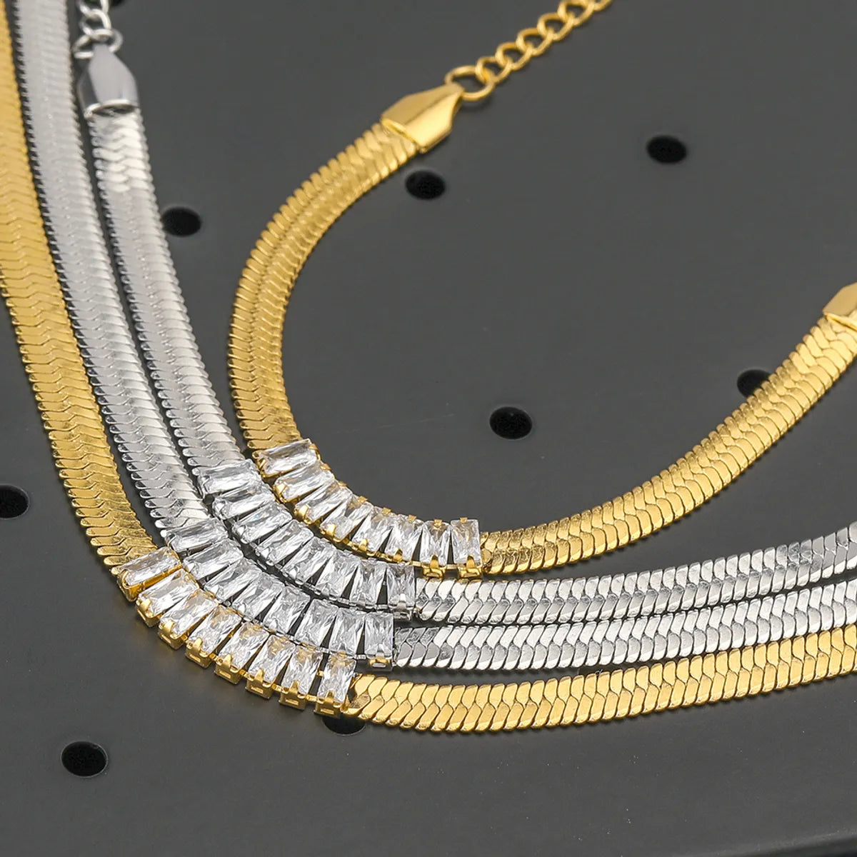 Stainless Steel 18K Gold Plated Elegant Glam Geometric Inlay Zircon Bracelets Necklace